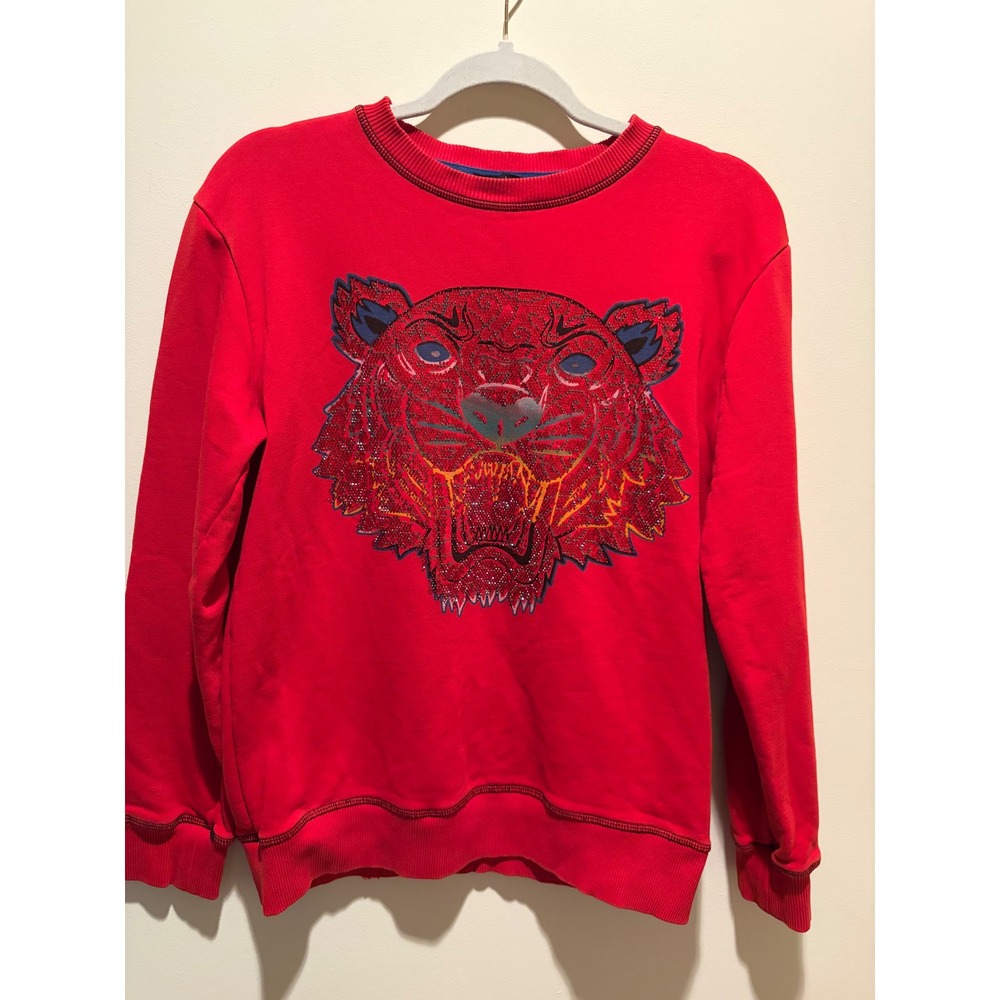 Les D.Signers Couture Red Beaded Tiger Graphic Sweatshirt Womens Large L